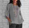 Envio no mesmo dia 2022wisheaby Amazon nova jaqueta camisa feminina de algodão e linho com manga de sete quartos e gola redonda para comércio exterior