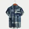 Nova Camisa Casual Havaiana Europeia e Americana Transfronteiriça Impressão Digital 3D Bandeira Lapela Praia Manga Curta