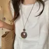 Nova Colar Pingente Circular de Madeira Inspirado no Zen Estilo Chinês para Mulheres, Corrente Longa Artística Vintage para Suéter, Acessório de Pescoço Versátil