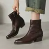 Botines de tobillo de cuero genuino estilo británico para comercio exterior transfronterizo, tacón grueso, otoño e invierno, retro, puntera cuadrada, negros y marrones, versátiles, botas Martin para mujer