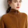 Tejido de cachemira con cremallera gruesa y solapa, tejido de punto para mujer, nuevo suéter de otoño e invierno, holgado, casual, versátil, prenda exterior, tejido de punto de manga larga