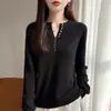 Suéter súper elegante con cuello en V de tijera para mujer, nuevo jersey de otoño e invierno, holgado y adelgazante, tejido suave y acogedor, camiseta básica de manga larga