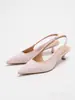 Sandálias de salto alto bico fino sem calcanhar estilo francês, sapatos de salto alto kitten heel simples e estilosos, adequados para festas e para o dia a dia, sapatos sem cadarço de salto baixo