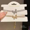 Pulseira ajustável estilo ins coreano com pingente de borboleta em zircônia, moderna e versátil para o uso diário, joia de luxo leve e com toque de alta qualidade