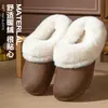 Chinelos de Algodão Impermeáveis e Resistentes a Manchas para Homens e Mulheres, Uso Doméstico de Inverno, Aconchegantes com Veludo Plus, Sola Grossa Antiderrapante, Chinelos Fechados Laváveis de Pelúcia