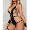 Popular Mayorista Transfronterizo Europeo y Americano Lencería Sexy Escote Profundo Encaje de Atar Hueco Transparente Talla Grande Sexy Mono Fuente