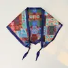 Bufanda Triángulo Trenzada de Nuevo Estilo Primavera y Otoño con Textura de Satín, Bufanda de Seda Estilo Pintura al Óleo con Estampado de Cachemira para Mujer, Bufanda de Cuello de Seda Imitación