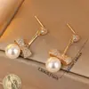 Pendientes Elegantes de Alto Nivel Estilo Corte Francés con Incrustaciones de Cobre y Circonita Perla, Pendientes Vintage Nobles y Elegantes Estilo Hepburn