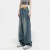 Jeans azul de cintura alta reto solto para mulheres 2023 novo outono emagrecimento perna larga arrastando High Street