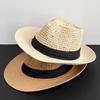 Sombrero de Paja Hueco Transpirable para Mujer en Verano Retro Ala Ancha Mostrando la Cara Pequeño Vacaciones en la Costa Protección Solar Parasol de Playa Sombrero de Vaquero