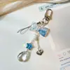 Pingente de Coração Flor com Glitter Azul Laço para Bolsa Chaveiro de Celular Pingente Pequeno Presente Exquisito