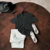Camisa Polo Tricotada de Manga Curta Masculina Gola Lapela Padrão Diamante Vazado Estilo Old Money Negócios Verão Atacado de Fábrica Transfronteiriço