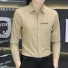 Camisa de Manga Larga Rayada Bordada Elástica de Fibra de Bambú para Hombre, Negocios Ligeros, Cuatro Estaciones, Comercio Exterior Transfronterizo