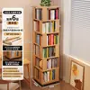 Estante de Livros Giratória de Madeira Maciça Estante de 360 Graus de Chão Integrada Montada na Parede Removível de Canto Pequeno Estreito para Crianças Prateleira de Armazenamento