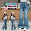 Jeans para niñas para primavera y otoño, pantalones casuales elegantes estilo coreano para niñas mayores, pantalones largos para niñas, pantalones acampanados infantiles para estudiantes de secundaria