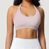 Sujetador deportivo cruzado sin costuras para mujer, que alisa la espalda, de corte ajustado, alta elasticidad, ajustado, con cuello halter, adecuado para correr, fitness y yoga