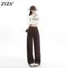 Jeans Feminino Marrom Café de Perna Larga Estilo Americano Retro Emagrecedor Solto Reto Tendência Outono 2024 Novo
