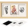 Bebé Cien Días de Edad Huella de Mano y Pie Hueco Marco de Fotos DIY Huella de Pata de Mascota Conmemorativa Almohadilla de Tinta para Mano y Pie de Bebé como recuerdo