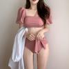 Maiô feminino estilo coreano, novo, dividido, duas peças, sexy, manga curta, primavera quente, atacado de fábrica