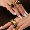 Anillo Misterioso Estilo Europeo y Americano Piedra de Cristal Piedra Ojo de Tigre Acero Inoxidable Chapado en Oro de 18K Goteo de Aceite Anillo para Mujer No se Desvanece Joyería para Mujer