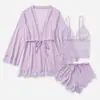 Amazon Transfronteiriço Pijama Feminino Renda Patchwork Malha Transparente Camisola Robe Conjunto de Lingerie Sexy Atacado