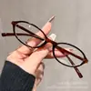 Óculos retrô de alta inteligência, armação oval vermelha de aro fino para mulheres com miopia, podem ser equipados com lentes de grau, ultraleves, visual natural, armação de óculos sem grau