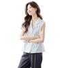 Camisa Branca Elegante e Versátil para Mulheres, Design Fino de Verão, Blusa de Chiffon Estilosa para o Trabalho, Tendência de Camisa Sem Mangas Juvenil