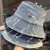 Sombrero de Cubo de Mezclilla Retro Japonés Desgastado para Hombres y Mujeres, Versátil para Primavera y Verano, Sombrero de Sol Adelgazante para Salidas