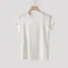 Camiseta de Tricô com Manga Curta e Gola Redonda para Mulheres em Tencel Aprimorado com Lã Top Versátil Roupa Feminina de Verão