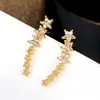 Agulha de prata 925 fileira de orelha estrela elegante com incrustação de diamante estilo coreano feminino simples doce brilho design de brincos gancho de orelha nicho