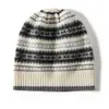Nuevo Gorro de Cachemira Tejido para Mujer de Otoño e Invierno, Gorro de Moda Grueso Cálido Jacquard, Gorro de Cachemira de Bloques de Color, Gorro Versátil