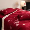 Novo conjunto de quatro peças vermelho estilo chinês para casamento, capa de edredom de casamento 100% algodão puro, lençol de casamento, roupa de cama de luxo para quarto de casamento