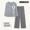 Estilo lindo primavera y otoño algodón puro floral cárdigan manga larga pantalón largo conjunto de dos piezas ropa de casa pijama para mujer, adecuado para usar afuera para un paseo
