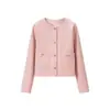 Chaqueta Corta de Tweed para Mujer en Primavera y Otoño, Cuello Redondo Estilo Francés con Botones Dorados, Ropa para Mujer de Lujo Ligero, Boutique de Alta Sociedad