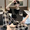 Conjunto de Pijama Juvenil Avanzado de Manga Corta Moda Gris de Alta Calidad Primavera/Verano Nueva Llegada Manga Corta Pantalón Largo Conjunto de Dos Piezas Ropa de Casa