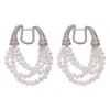 Brincos de Franja com Fivela de Ferradura de Pérolas em Camadas de Zircônia Francesa Luxo Acessível Brincos Requintados de Alta Qualidade Brincos Versáteis da Moda