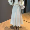 Saia Longa de Tricô com Cintura Elástica para Mulheres, Novo Estilo Outono/Inverno 2026, Suave e Versátil, Elegante Saia Longa Plissada em Linha A