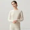 Estilo Outono e Inverno Lã Cashmere Feminino Malha 12 Fios Gola Redonda Suéter Pulôver Outono e Inverno Versátil Diário Simples
