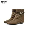 Botines de cuero genuino con punta fina y fruncidos en el tobillo para mujer, nuevo estilo otoño 2026, botines Chelsea estilo Maillard, efecto adelgazante, diseño de caña alta