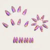 Rombos Multifacetados Estéreo 3D Fantasma Metal Galvanizado Brilhante Manicure Moda Europeia e Americana Cabeça Redonda Amêndoa Unhas Postiças Roxas
