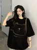 Camiseta de Manga Corta con Estampado de Oso Estilo Hong Kong Perezoso Talla Plus para Mujer, Algodón Puro, Holgada de Largo Medio, Hombro Normal, Top para Pareja