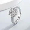 Anillo de Copo de Nieve de Diamante Imitación Moissanita Brillante Estilo Nuevo para Mujer, Joyería Exagerada de Lujo de Gama Alta, Anillo Exquisito Ajustable para el Dedo Índice