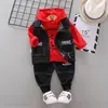 Comercio exterior ropa infantil ropa de otoño europea y americana traje con capucha para niños suéter con capucha para niños combinación de colores conjunto de 3 piezas mono consignación 2