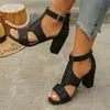 Sandalias Huecas de Tacón Alto para Comercio Electrónico Transfronterizo Verano 2026 Nuevas Tallas Grandes Tacón Grueso Estilo Retro con Talonera Cerrada para Mujer En Stock