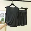Conjunto de dos piezas para mujer: top sin mangas de modal con volantes y cuello en V y shorts de cintura alta, conjunto de ropa de estar informal holgado talla grande