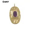 Wt-P2104 Joia Pingente Oval de Latão com Inlay de Pedra Amazonita e Quartzo Rosa Venda Quente Acessórios DIY