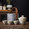 Juego de té de viaje de horno Ru, traje de una tetera y tres tazas, taza rápida portátil, té al aire libre, taza individual, tetera de cerámica, taza