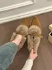 ¡Ey! Zapatos de tacón de cuña con ribete de pelo de ante retro para mujer, estilo coreano, con hebilla y forro polar, perfectos para el invierno