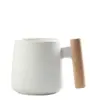 Taza de cerámica estilo nórdico con asa de madera, taza de agua para oficina 1314, taza de pareja para San Valentín, regalo para evento festivo, logo impreso