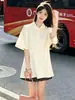 Camisa polo blanca de algodón puro, camiseta de manga corta para mujer, cuello camisero, estilo universitario, top casual japonés versátil ins de verano 2026